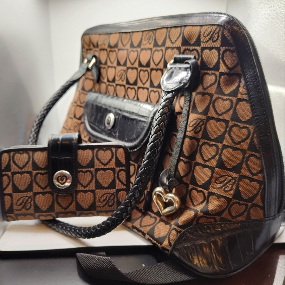 Brighton "Jocelyn" Designer Leather & Canvas Hand Bag (Wallet Separately Listed)